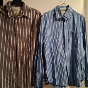 Aeropostale Men's Striped Button Down Shirts - Blue and Brown